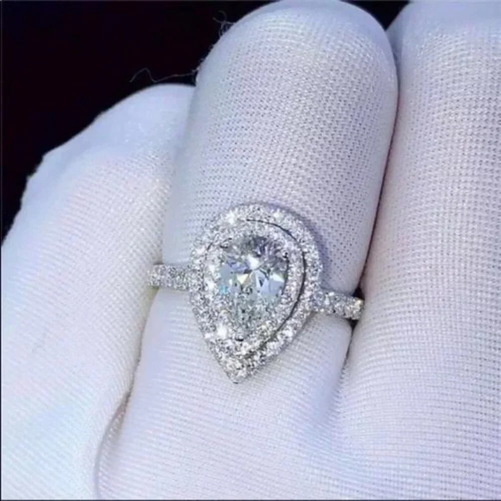 NEW PEAR CUT 925 STERLING STERLING DIAMOND RING - Picture 4 of 7